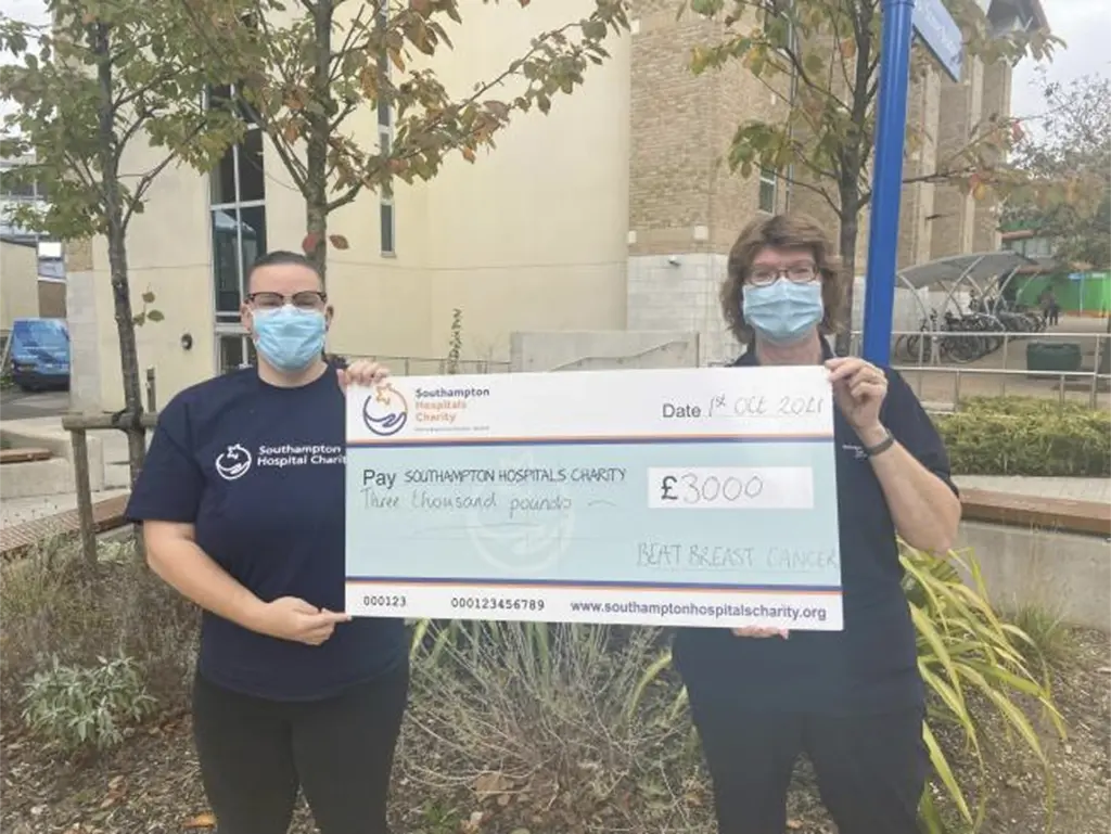 Beat Breast Cancer presenting a £3,000 cheque to University Hospital Southampton NHS Foundation Trust