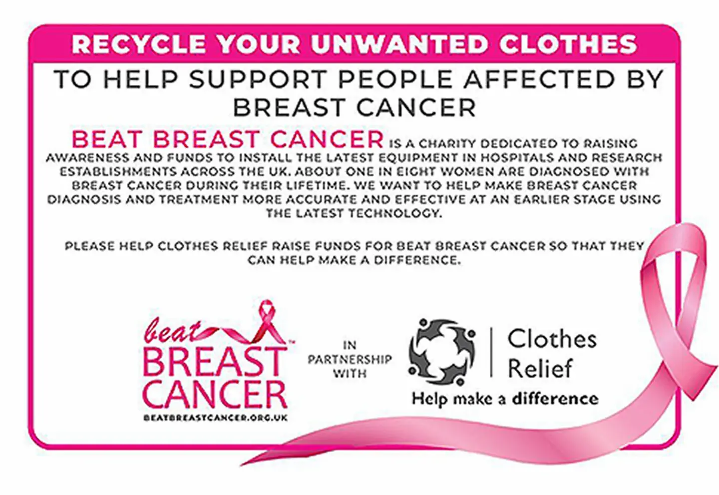 Clothes Relief Ltd x Beat Breast Cancer Clothing Charity Donation Bag